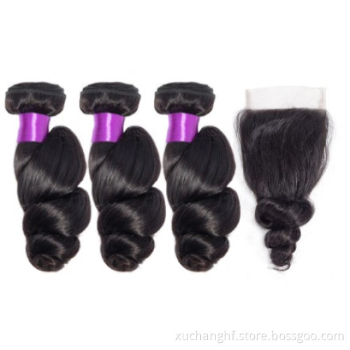 Straight Peruvian Hair Bundle With Closure,Virgin Human Hair Bundles With Closure, Human Hair Weave Bundle With Closure